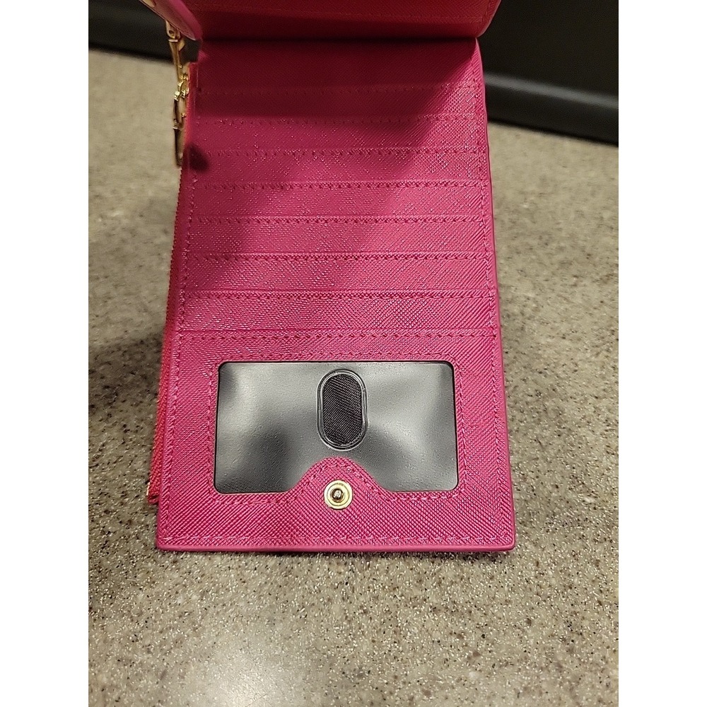 Travelambo Pink Bifold 17 Card Wallet W/ Two Gold-Toned Zipper Compartments - Picture 11 of 11